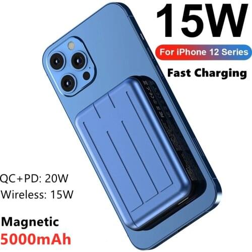 5000mAh Mini Power Bank Magnetic Wireless Charger Powerbank for MagSafe iPhone 12 Pro Max 20W PD+QC Fast Charge External Battery