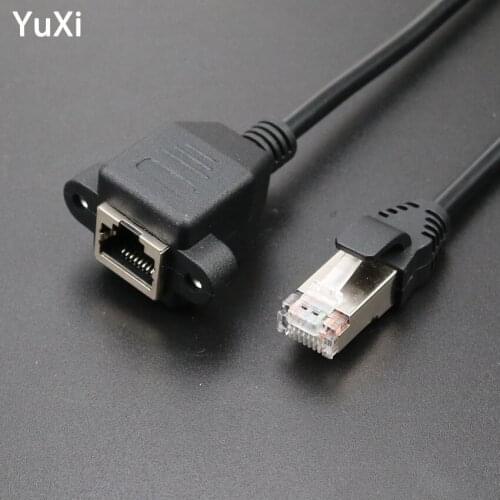 Yuxi 8Pin RJ45 Cable Male to Female Screw Panel Mount Ethernet LAN Network Extension Cable For Industrial chassis, computer