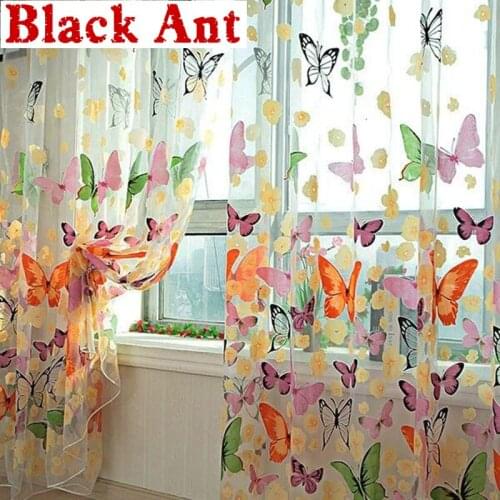 Butterfly Offset Printed Voile Curtains For Living Room Bedroom Modern Romantic Sheer Window Treatment Screen Tulle X815F