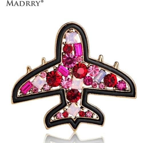 Madrry Fashion Airplane Shape Brooch Full Colorful Crystals Jewelry For Women Kids Hat Sweater Scarf Bag Pins Accessories Bijoux