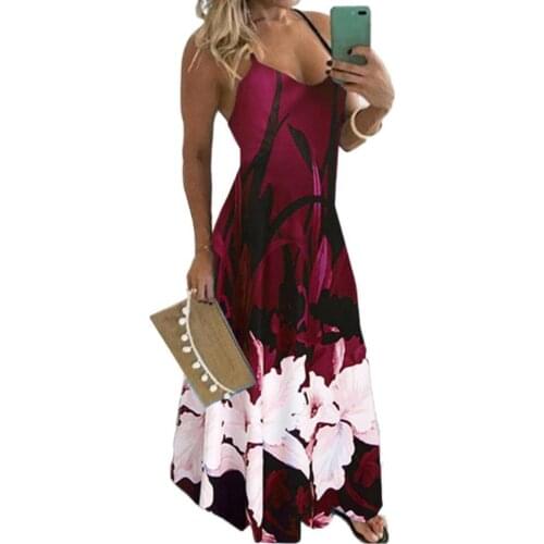 Women Dresses Fashion V Neck Spaghetti Straps Floral Print Large Hem Long Sling women dresses summer 2021 robe longue