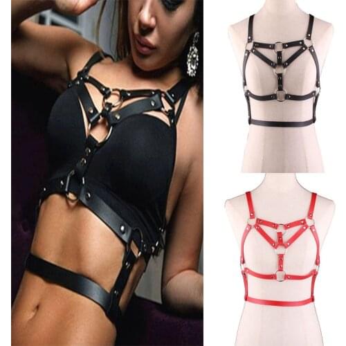 Goth Emo Leather Bra Top Chest Waist Belt Body Harness Chain For Women Girls Gothic Punk Circles Harajuku Festival Jewelry Egirl