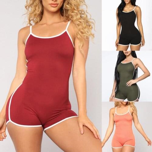 Plus size Women Sexy Solid Color Low-cut Neck Sleeveless Spaghetti Straps Cotton Bodysuit jumpsuits body femme clothes vintage