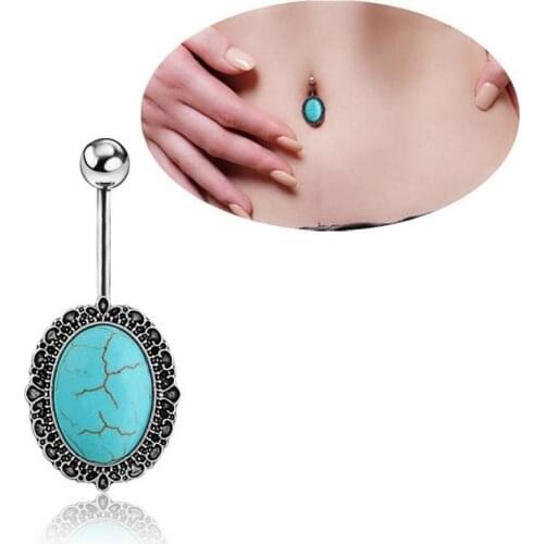 2016 New Hot 1pc Nature Stone Punk belly Button Rings, Bar Navel Piercing, Body Jewelry Body Piercing