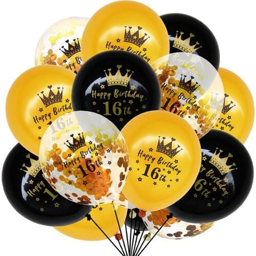 15Pcs Black Gold Latex Balloons 18 30 40 50 Happy Birthday Party Confetti Balloons Adult Birthday Ballons Decorations Supplies