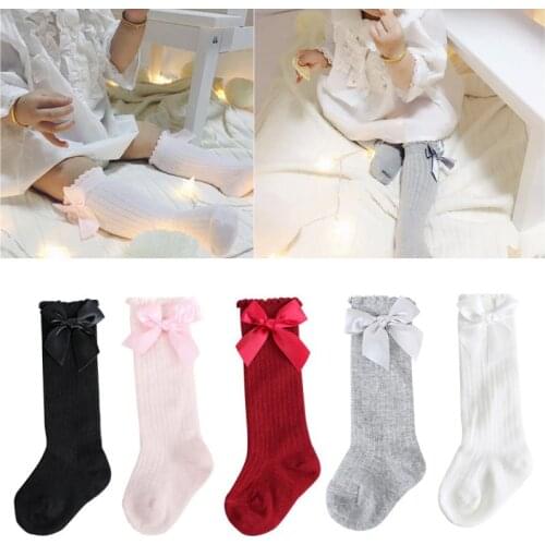 4 Colors Spring New Girls Solid Color Bubble Mouth Soft And Comfortable Baby Bow Vertical Striped Socks Small Size For Baby Girl