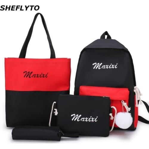 4Pcs/set Women Canvas Backpacks School Bags For Teenagers Girls 2019 Student Waterproof Large Backpack Rucksack Female Book Bags