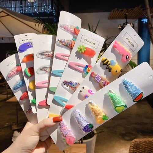 40set/lot 5pcs/lot DIY Simple Multi Cartoon Animals Hair Clips Fruit Quicksand Hairpins Hair Styling Tools Accessories HA1636