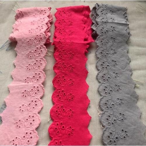 5 Meters Pink Grey Roseo Red Cotton Fabric Embroidery DIY Craft Children Clothes Accessories Cotton Lace Cloth Lace Trim 7cm