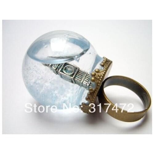 Free ship! 20set/lot 30*20mm Glass vial globe glass Bubble with 20mm antique bronze ring DIY glass liquid rings
