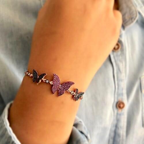 Pink Butterfly World 925 Sterling Silver Elevator Wristband Women Girls Jewelry Accessories Fashion Handmade Bracelet