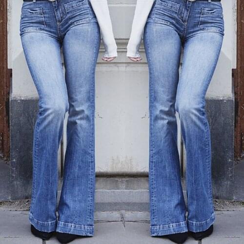 Flared Denim Pants Women High Waist Trousers Female Casual Pants Women Clothing Blue Jeans Plus Size Women Jeans