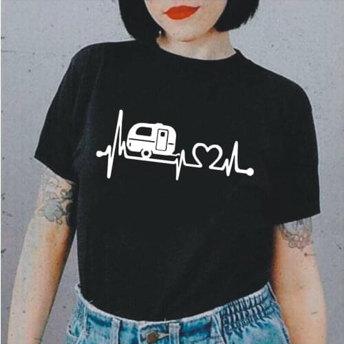 Camper Travel Hiker Camper Heartbeat T Shirt Women Tops Summer Tee Shirt Femme Casual Harajuku Shirt Plus Size Camiseta Mujer