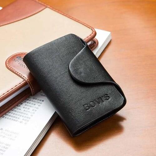 Bovis 2019 Cow Genuine Leather Business Card Case ID Credit Card Holder 20 Slots ID Passport Card Wallet Rfid for Men and Women