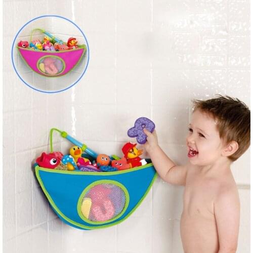 Kids Bath Toys Organizer Storage Bag With Suction Cup Bathroom Waterproof Bathing Toys for Children Collection Hanging Wall Bag