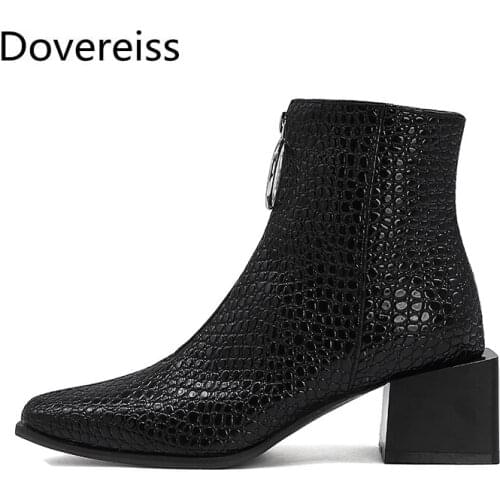 Dovereiss Fashion Womens Shoes Winter sexy white Zipper Chunky heels snakeskin Short boot Elegant sexy Concise Mature 47 48