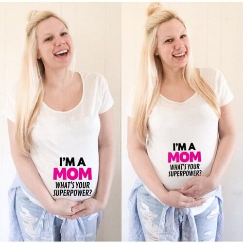 I'm A Mom Whats Your Superpower Maternity Pregnancy Clothes Tops Tees Letter Pattern Summer Pregnant Tshirt Woman Funny T Shirt