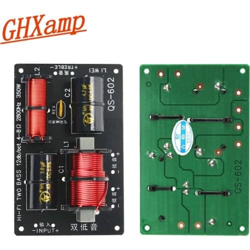 GHXAMP 350W Treble +Dual Bass 2 Way Crossover Speaker Frequency Divider For 4-8Ohm Speaker Filter 12dB 700W 2PCS