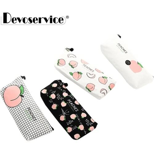 1Pc New Cute Peaches Canvas School Pencil Cases Stationery Pencilcase Kawaii Pen Bag Pouch For Girls Pencil Case School Supplies