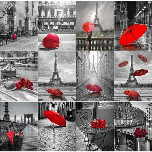 HUACAN Full Square Drill Diamond Painting Iron Tower Embroidery Cross Stitch Street Landscape 5D Mosaic Home Decor Gift