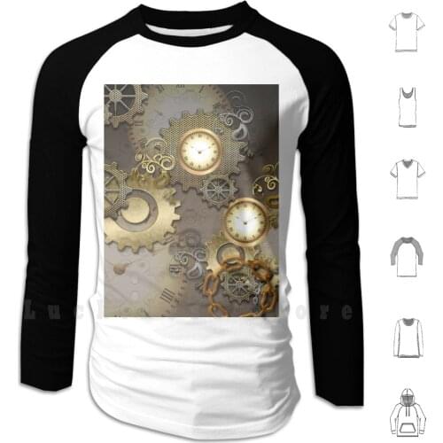 Steampunk , Clocks And Gears Hoodies Long Sleeve Antique Brass Clockwork Copper Device Equipmen Gear Grunge