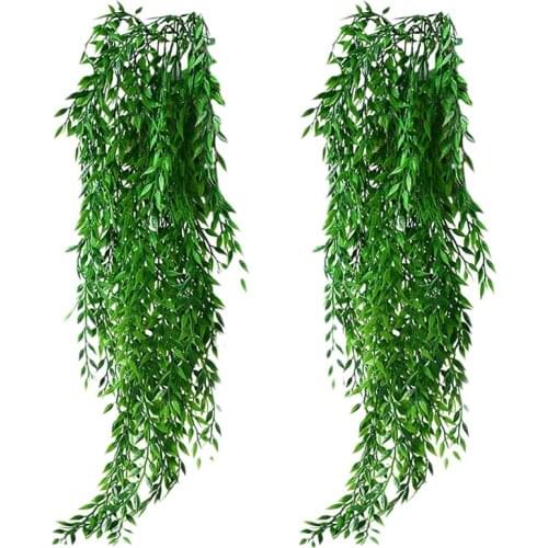 2Pcs Artificial Hanging Plants Garland Fake Willow Leaves Ivy Vine for Wall Garden Wedding Hanging Pot Basket Decor
