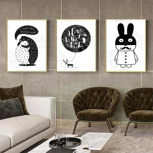 Nordic Style Canvas Painting Poster Cartoon Animals Penguins and Bear Letters In The Moon for Home Rooms Nursery Wall Decoration