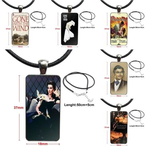 Classic Movie Series Gone With The Wind For Girls Steel Color Glass Cabochon With Rectangle Shaped Pendant Choker Necklace