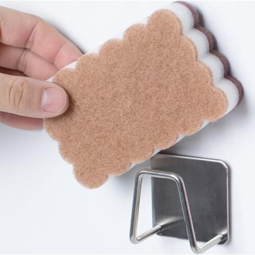 Kitchen Stainless Steel Sponges Holder Self Adhesive Silver Sponge Drain Rack Kitchen Accessories Storage Organizer