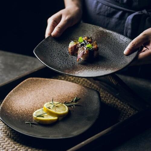 Square ceramic plate Japanese-style glazed flat plate porcelain plate Shallow dish plate Breakfast plate Breakfast plate Creativ