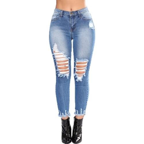Summer Womans Fashion Slim Hole Trousers Jeans Jeans for Women Pants Breeches Overalls Vintage Female Torn Trousers