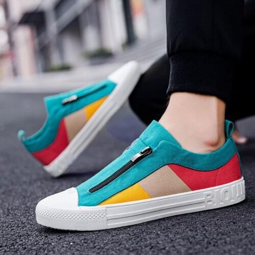 Summer Mens Casual Shoes Breathable Zipper Super Fashion Mens Casual Canvas Shoes Mixed Colors Basic Mens Flats