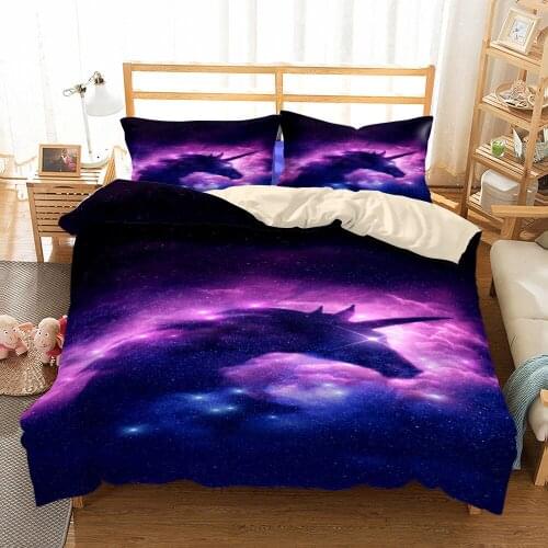Bestselling Star Unicorn Digital Print Bed with Three-piece Exquisite Bedroom Pillowcase Quilt Set Home Textile Suit