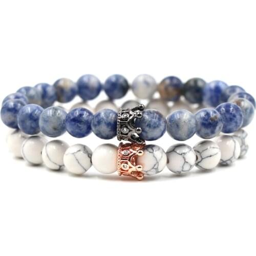 Micro Inset Zircon Crown Accessories Jewelry Bracelet Multicolor Charm Natural Beads Stone Bracelet Bangle Gift for Women Men