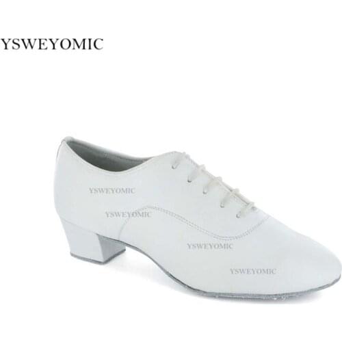 Men Shoes Latin Dance Shoes Adult One Soles White Leather Soft Dancer Teacher Training Soft Dance Shoes Male Heel 2.5cm 4.5cm