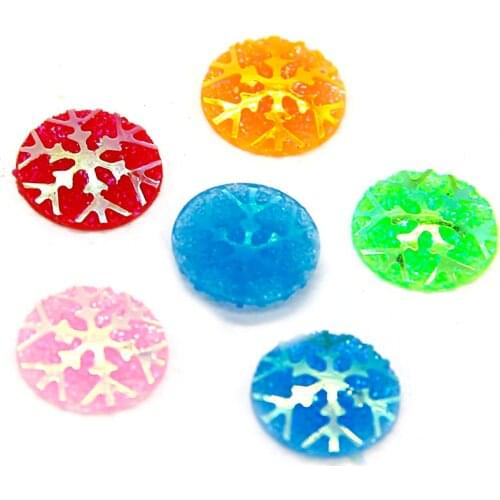 New 40pcs 12mm Mixed AB Color Round Snowflake Flatback Kawaii Resin Cabochon DIY Craft Wedding Decoration Embellishment