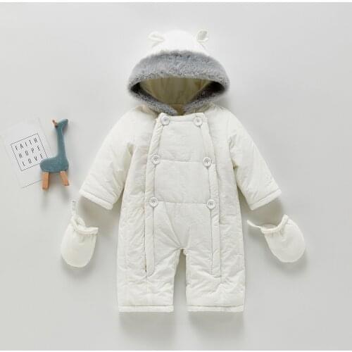 Winter New Baby Girls White Color Thicken Hooded Bodysuit