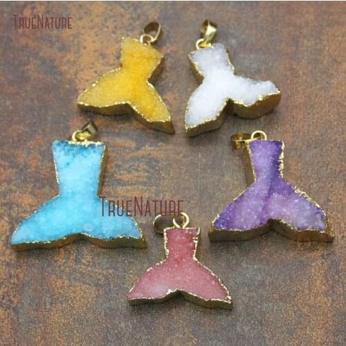 New Lovely Gold Electroplated Whales Tail Pendant Colorful Druzy Crystal Pendant With Single Bail Approx 35*30 mm PM11198