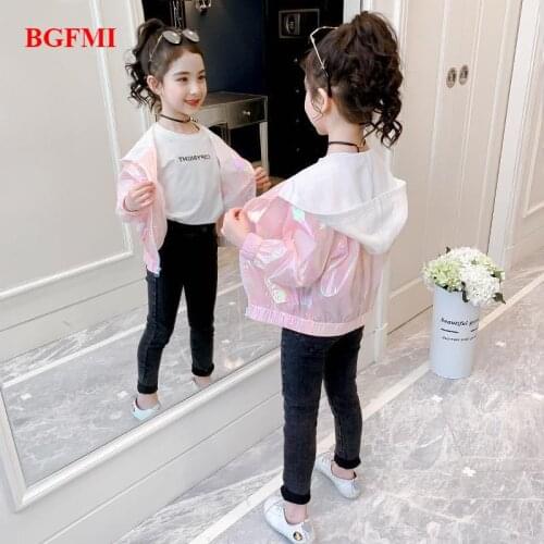 Teenage Girls Clothing 12 14 Years Kids Jackets Girl Casual Coats Colorful Blue Girl Shiny Hoodie Fashion Fall 2020 Zipper Coat