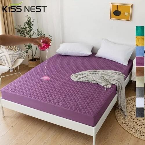 Solid Color Quilted Waterproof Mattress Protector,Elastic Fitted Sheet 200x200,Cover For Mattress,Thick Soft Pad For Home Bed