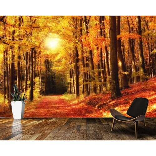 Papel de parede Autumn maple forest natural landscape 3d wallpaper,living room bedroom wall papers home decor kitchen mural