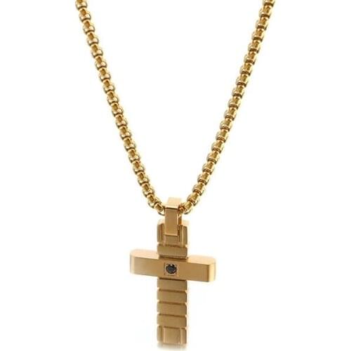 Simple and creative 316L stainless steel inlaid stone pendant mini fashion cross mens necklace accessories