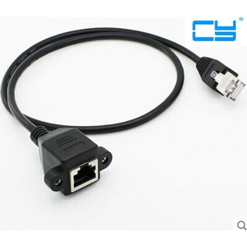 Black 60cm RJ45 Male to Female Ethernet Screw Lock Panel Mount LAN Network Extension Line Cord Cable 0.3m 1.5m 3.0m