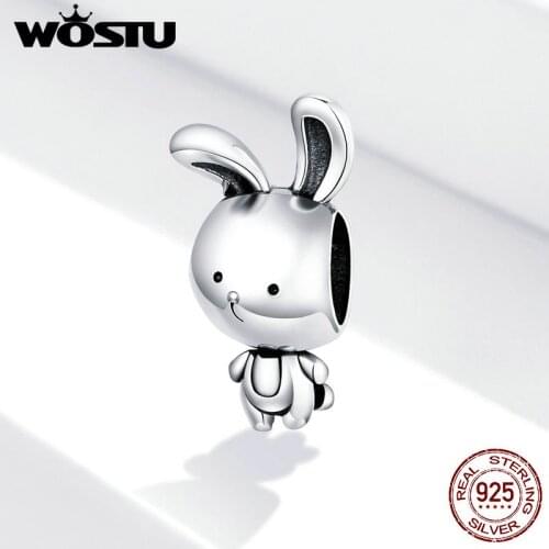 WOSTU Bunny 925 Sterling Silver Beads Charms Silver 925 Original For Bracelet Silver 925 original For Jewelry Making