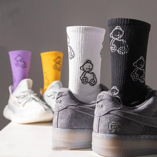 Funny Student Sketch Crew Street Fashion Cotton Socks Lovely Cute Little Cartoon Broken Head Bear Doll Dream Sweet Heart Lover