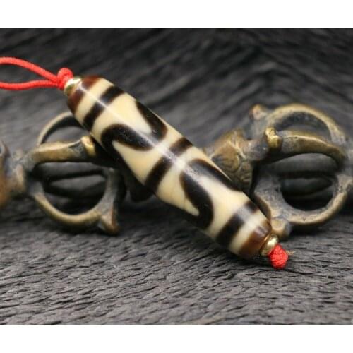 Treasure Magic LKbrother Magic Power Tibetan Old Agate Ivory Color Tiger Tooth dZi Bead 47MM Amulet 4A D9