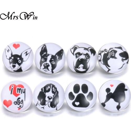 10pcs/lot Mrs Win Snap Button Jewelry I Love My Dog Glass Snap Buttons fit 18mm Snap Bracelet Bangles
