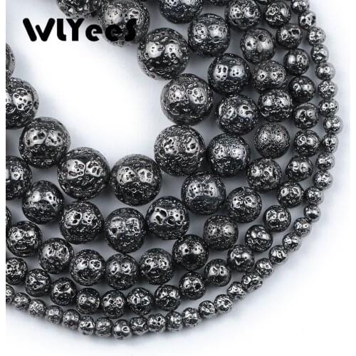 WLYeeS Gun Black Lava Beads Natural Stone 4 6 8 10 12mm Round Loose Beads For DIY Women Jewelry Bracelet earring pendant Making