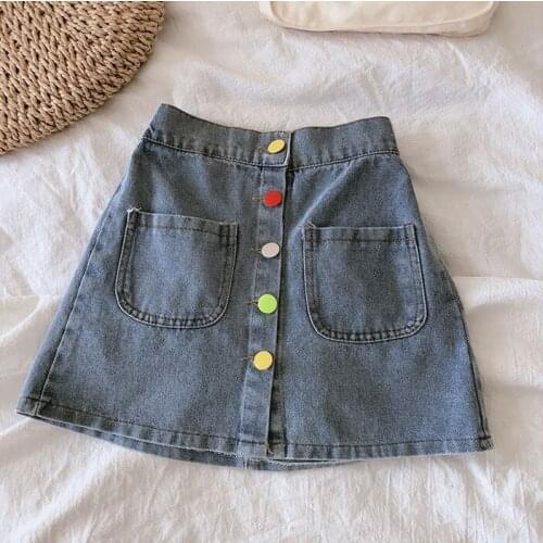 Thunderers Girls Skirts Baby Girl Clothes Summer Adorable Children Denim Skirt Color Buttons Jeans Skirt Culottes Short Girls