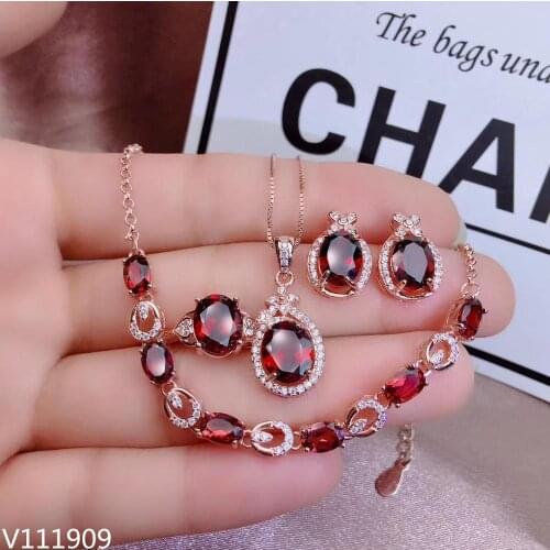 KJJEAXCMY boutique jewelry 925 sterling silver inlaid Natural Garnet Necklace Ring Earring Bracelet Suit Support Detection fine